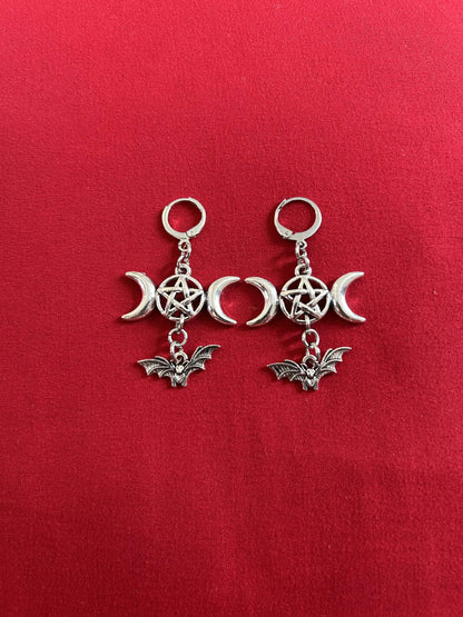 Pentagram Bat Earrings.